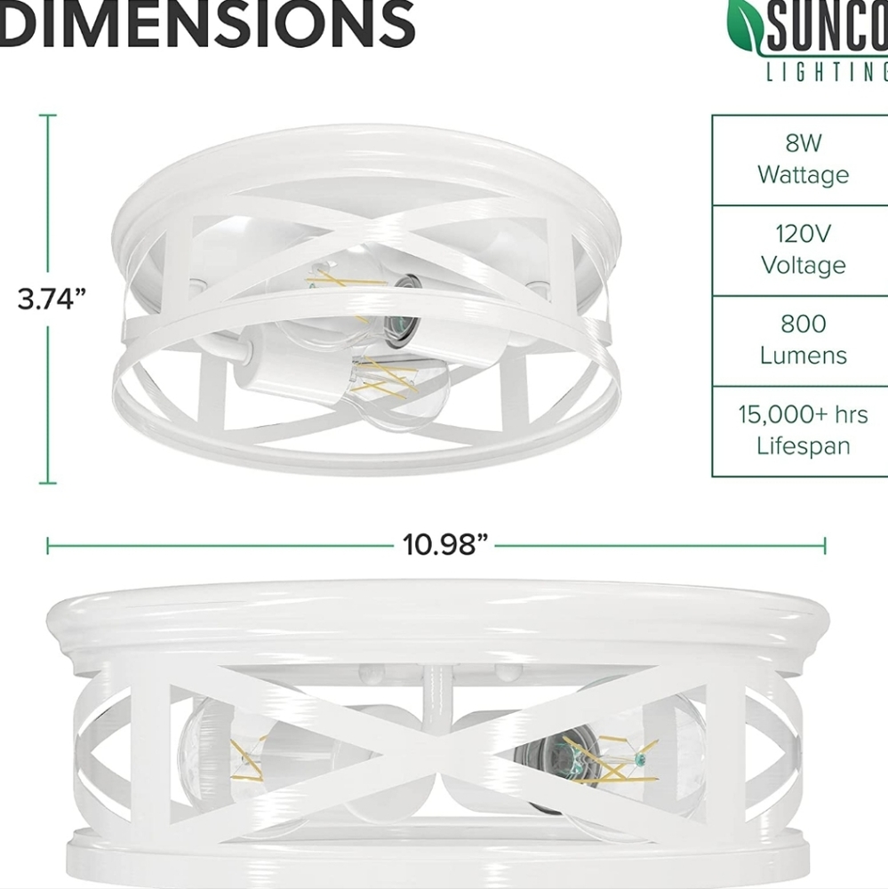 Sunco 2-Light Flush Mount Ceiling Light Fixture, Glossy White Hallway Ou…